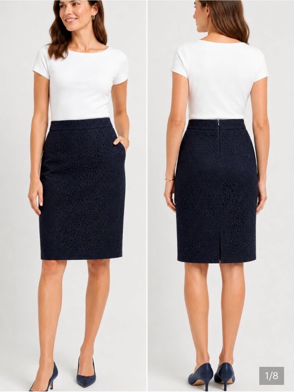 Talbots Navy Floral Eyelet Skirt Size 8 NWT. 100% Cotton Lined.